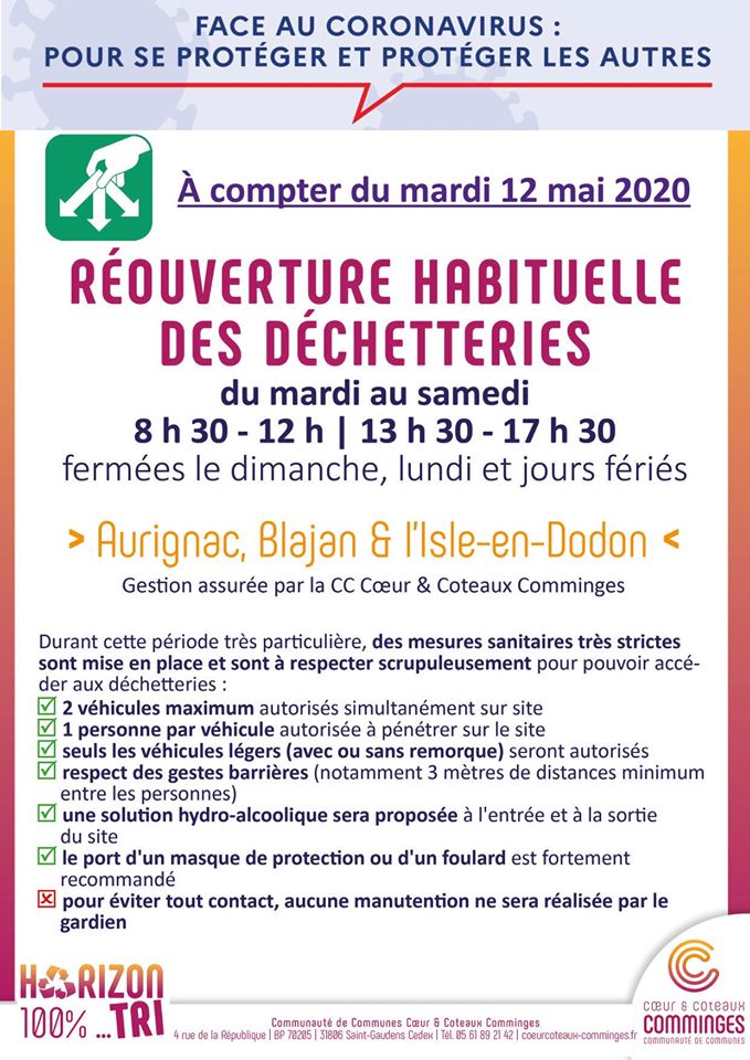 Lire la suite à propos de l’article Réouverture habituelle des déchetteries