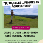 CINÉ-RENCONTRE “JE, TU, ELLES… FEMMES EN AGRICULTURE” – Jeudi 2 juin – 18h30 à 20h30 – Espace St Michel