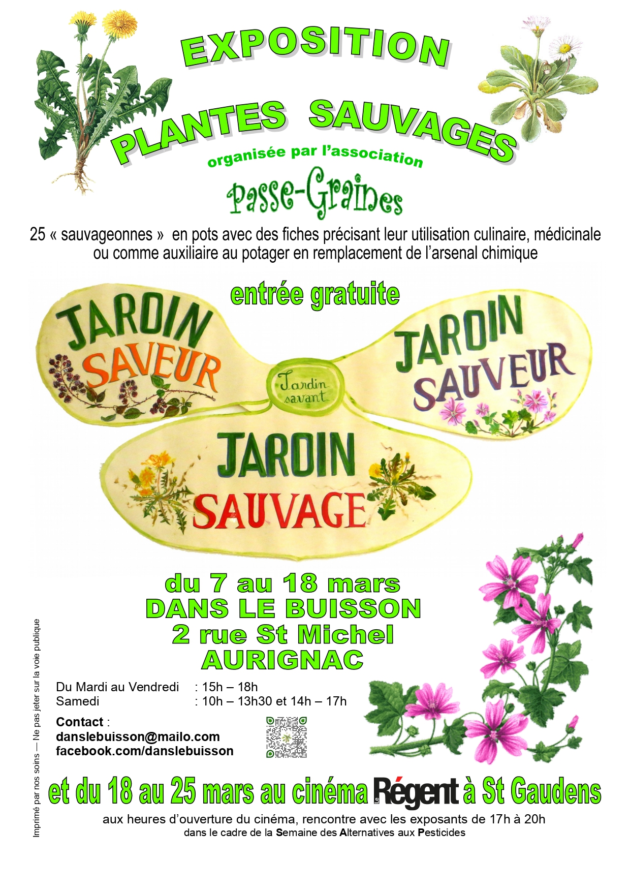 Lire la suite à propos de l’article EXPOSITION PLANTES SAUVAGES – Dans le Buisson