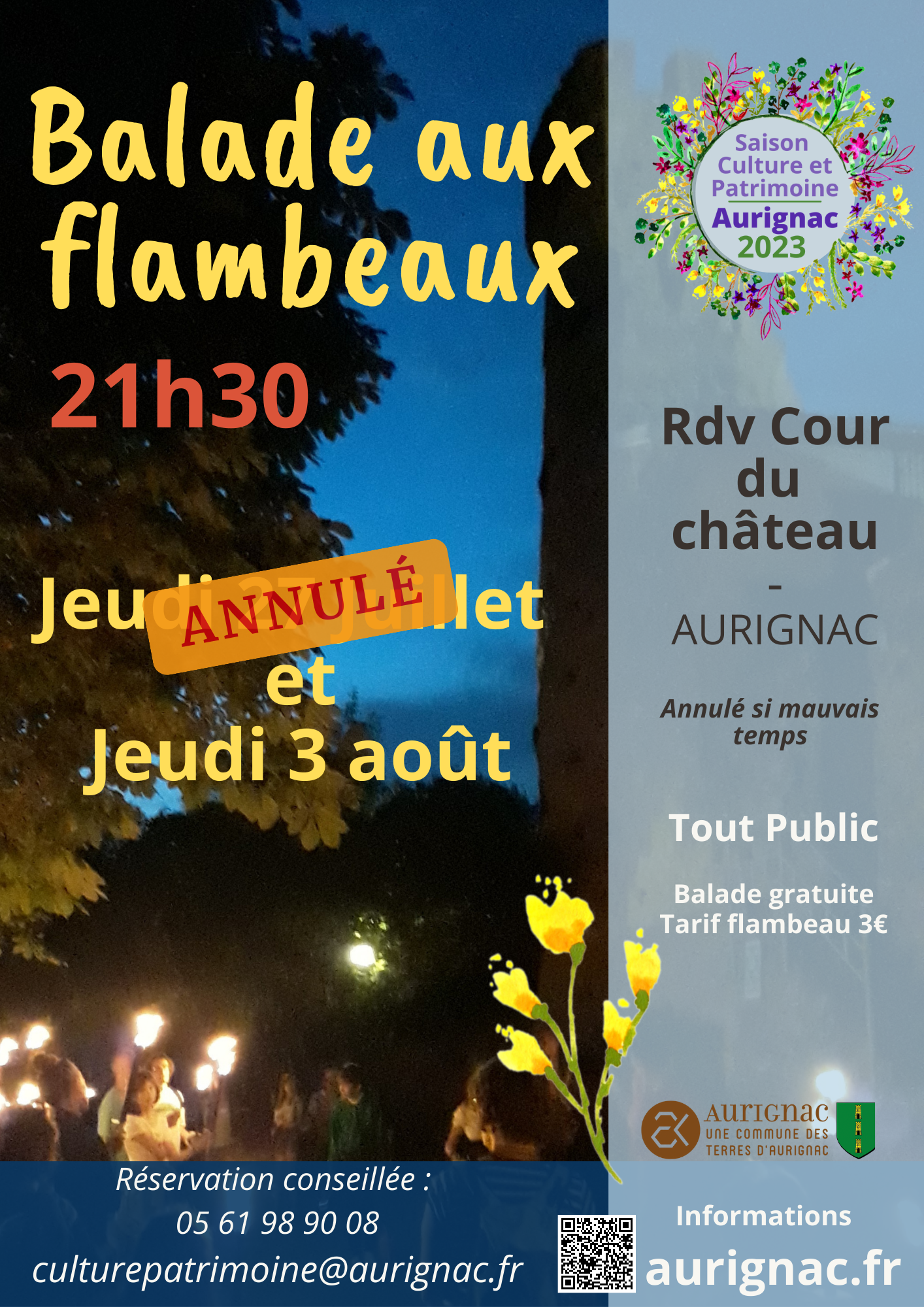 Lire la suite à propos de l’article Balades commentées aux flambeaux – Jeudi 27 juillet et jeudi 3 août – 21h30 – Cité médiévale