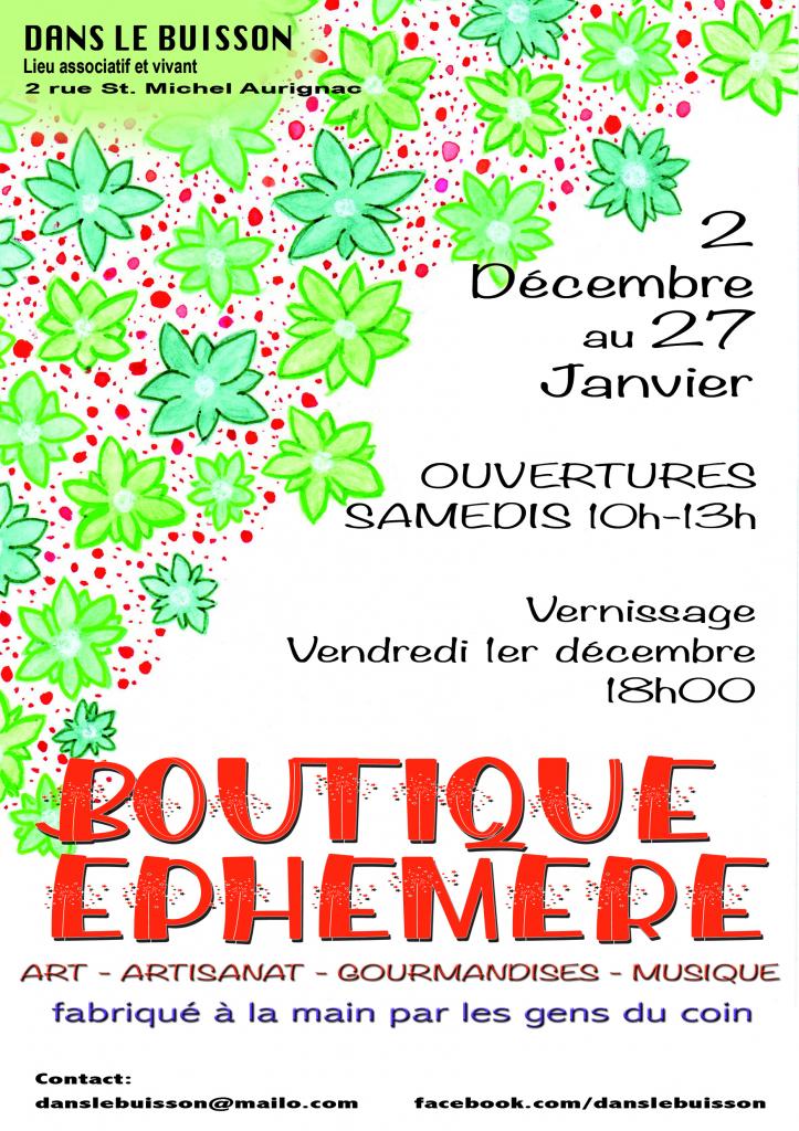 Lire la suite à propos de l’article Boutique éphémère – Du 2 décembre 2023 au 27 janvier 2024 – les samedis de 10h à 13h – Dans le buisson