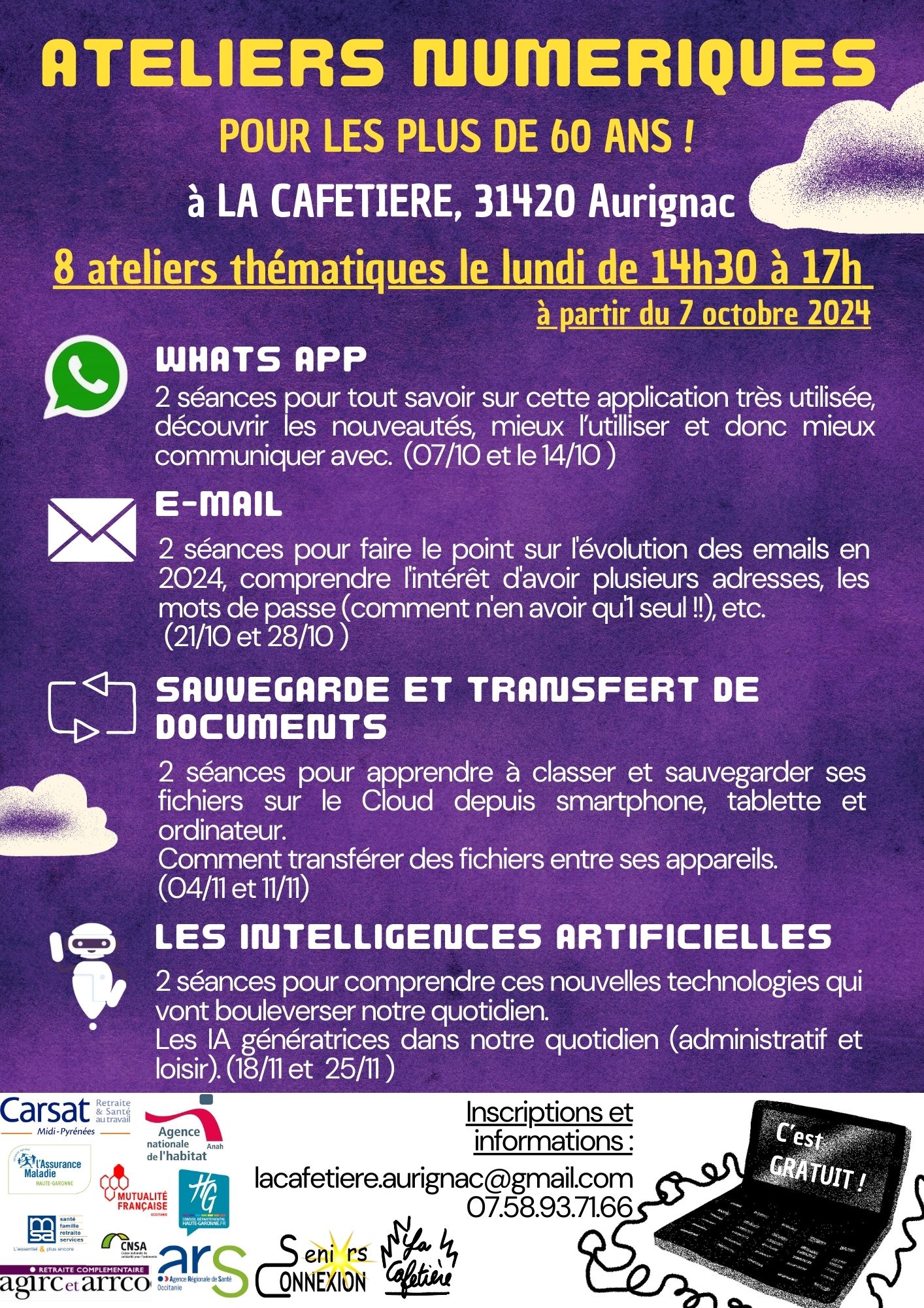 Lire la suite à propos de l’article ATELIERS NUMERIQUES – La Cafetière – les lundis dès le 7 octobre