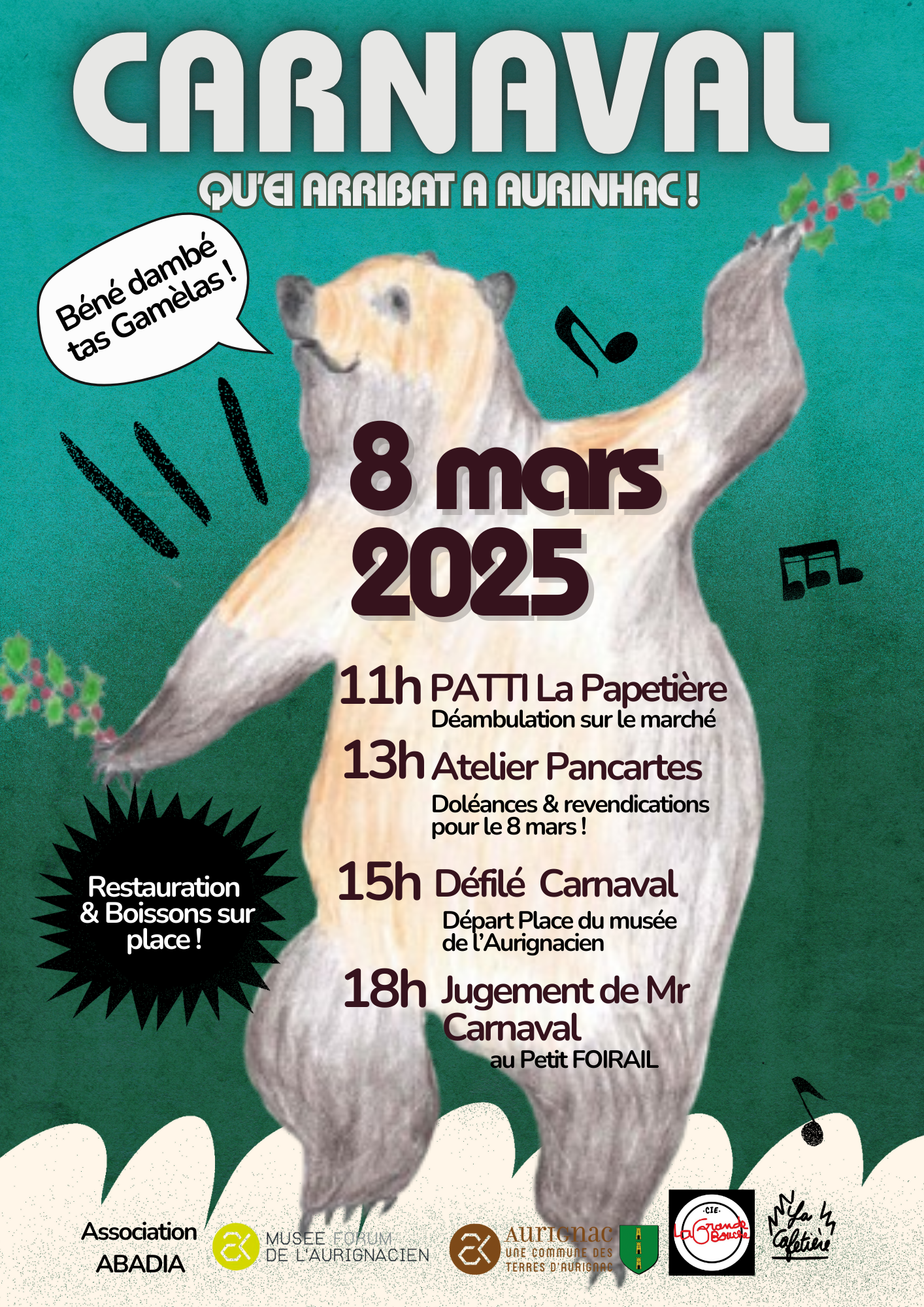 Lire la suite à propos de l’article Carnaval qu’ei arribat a Aurinhac le 8 Mars 2025
