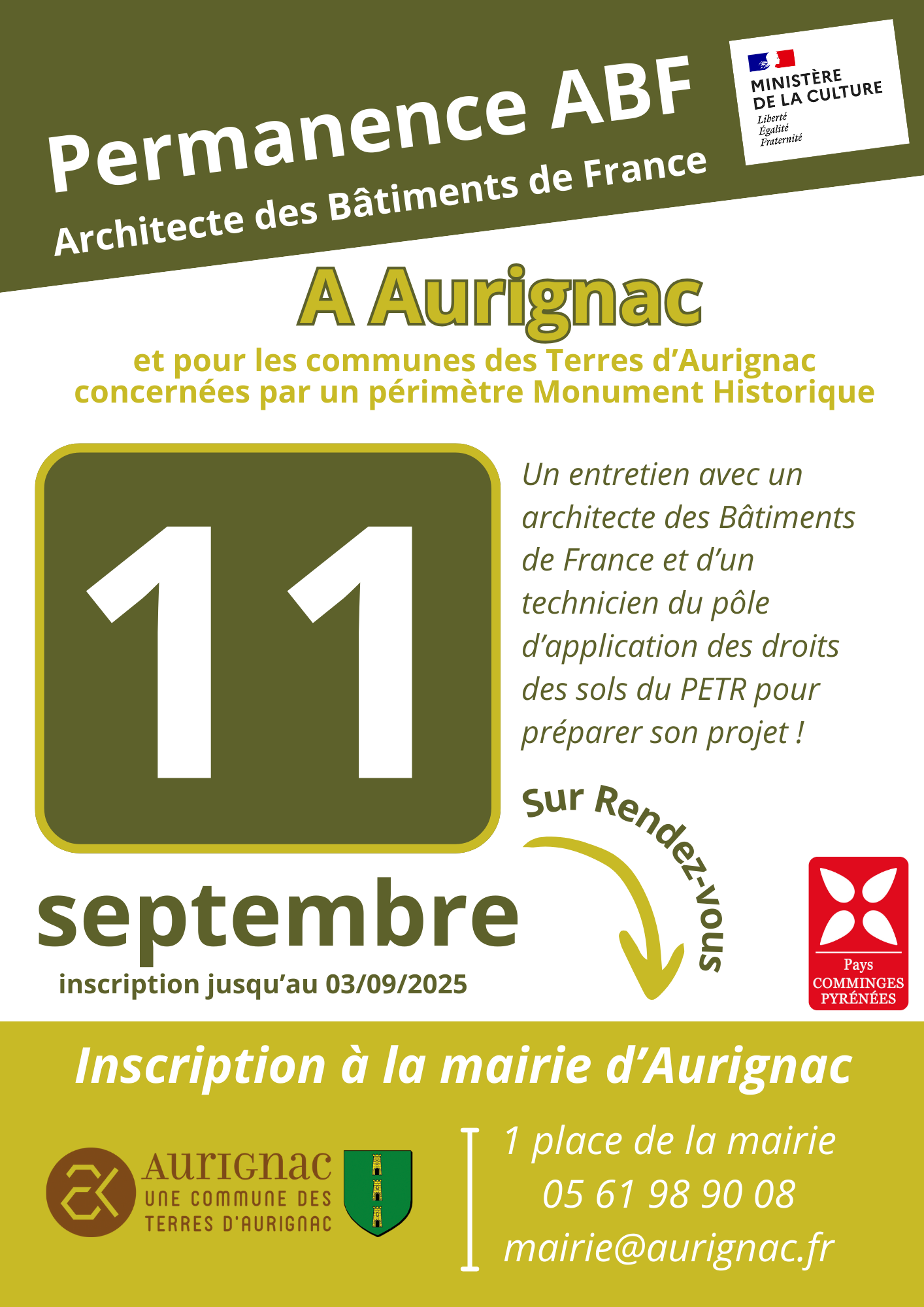Lire la suite à propos de l’article Permanence trimestrielle de l’Architecte des Bâtiments de France – Jeudi 11 septembre de 10h à 13h