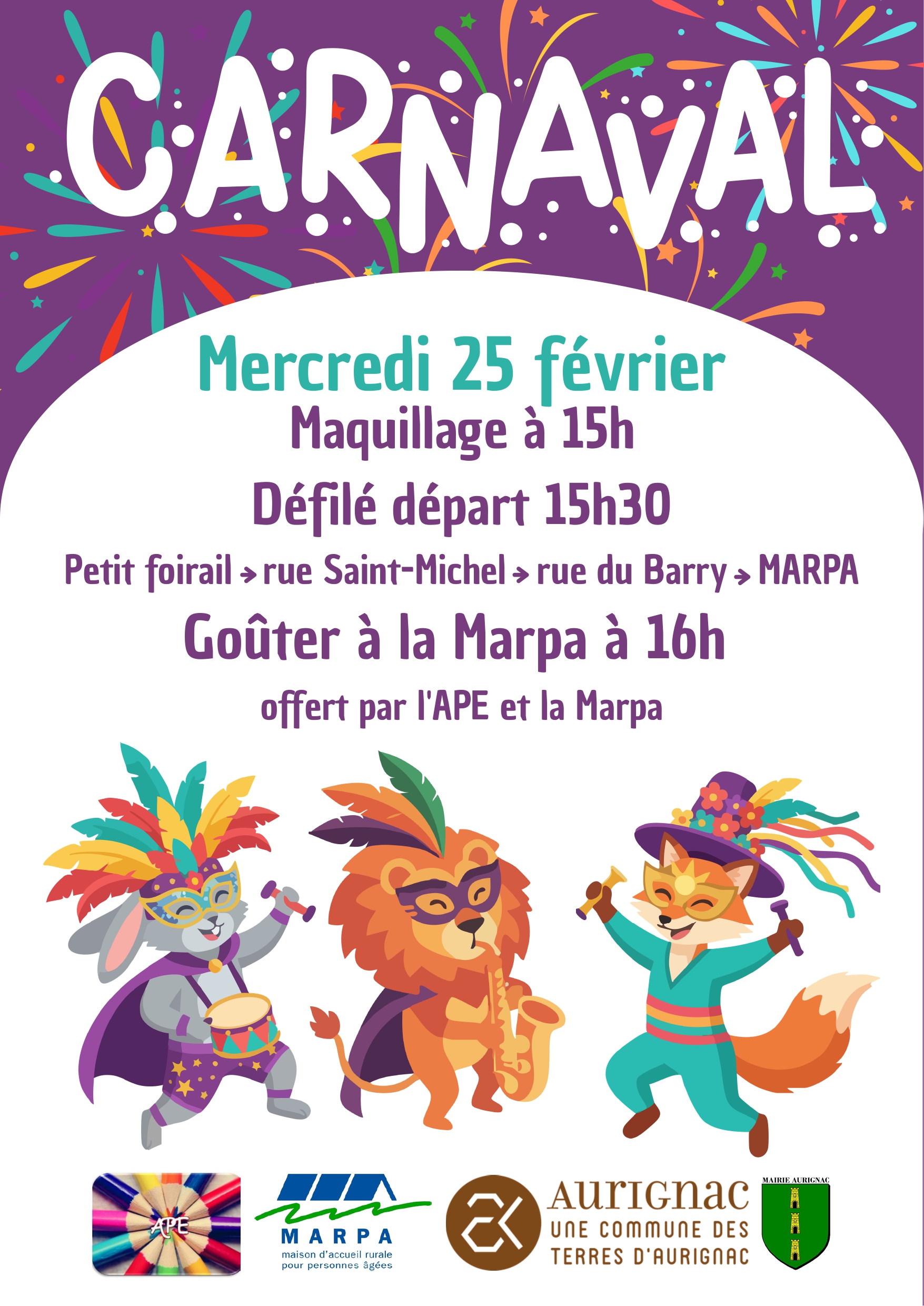 Lire la suite à propos de l’article CARNAVAL – mercredi 25 février – 15h – Petit Foirail