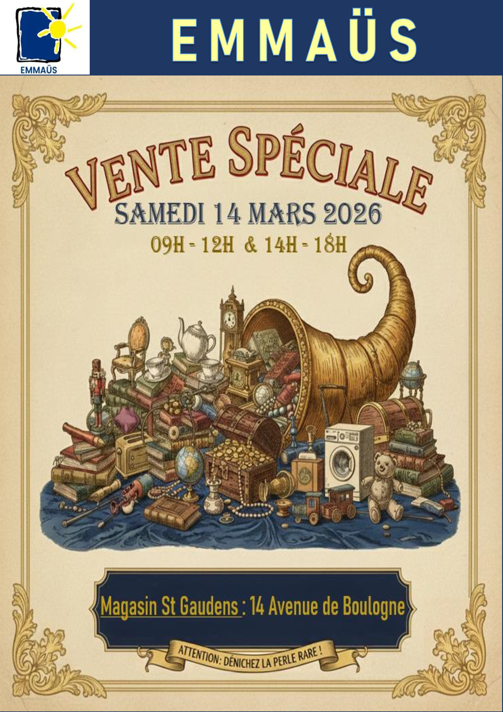 Lire la suite à propos de l’article VENTE SPECIALE EMMAÜS – samedi 14 mars – St Gaudens