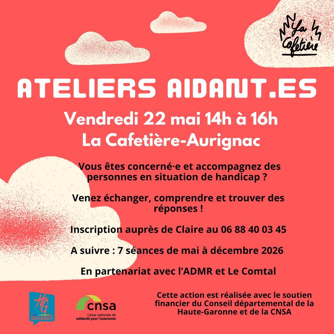 Lire la suite à propos de l’article Ateliers AIDANT.ES – 1er rdv le Ven. 22 mai de 14h à 16h – La Cafetière