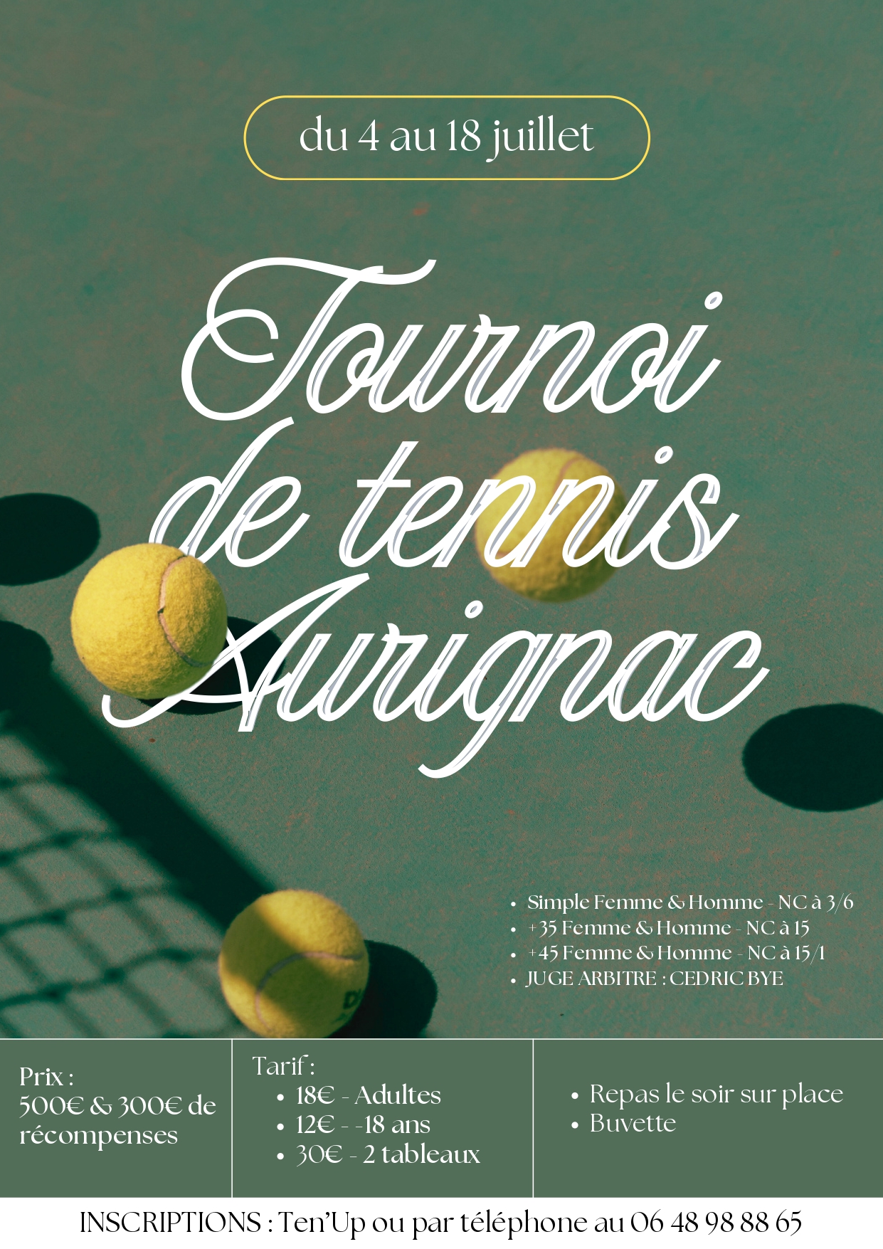 Lire la suite à propos de l’article Tournoi de tennis – Aurignac – du 4 au 18 juillet 2026