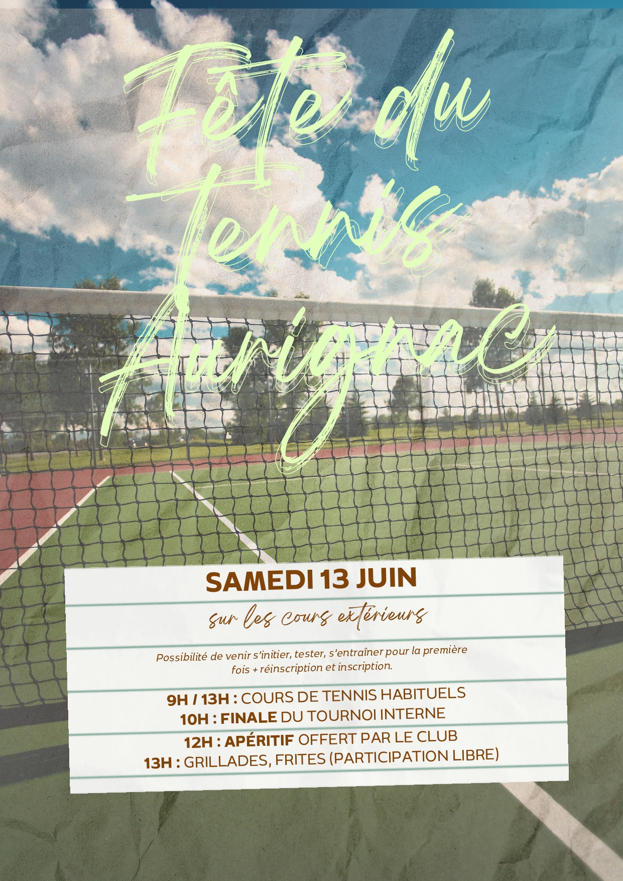 Lire la suite à propos de l’article Fête du tennis – Samedi 13 juin dès 9h – cours extérieurs Aurignac