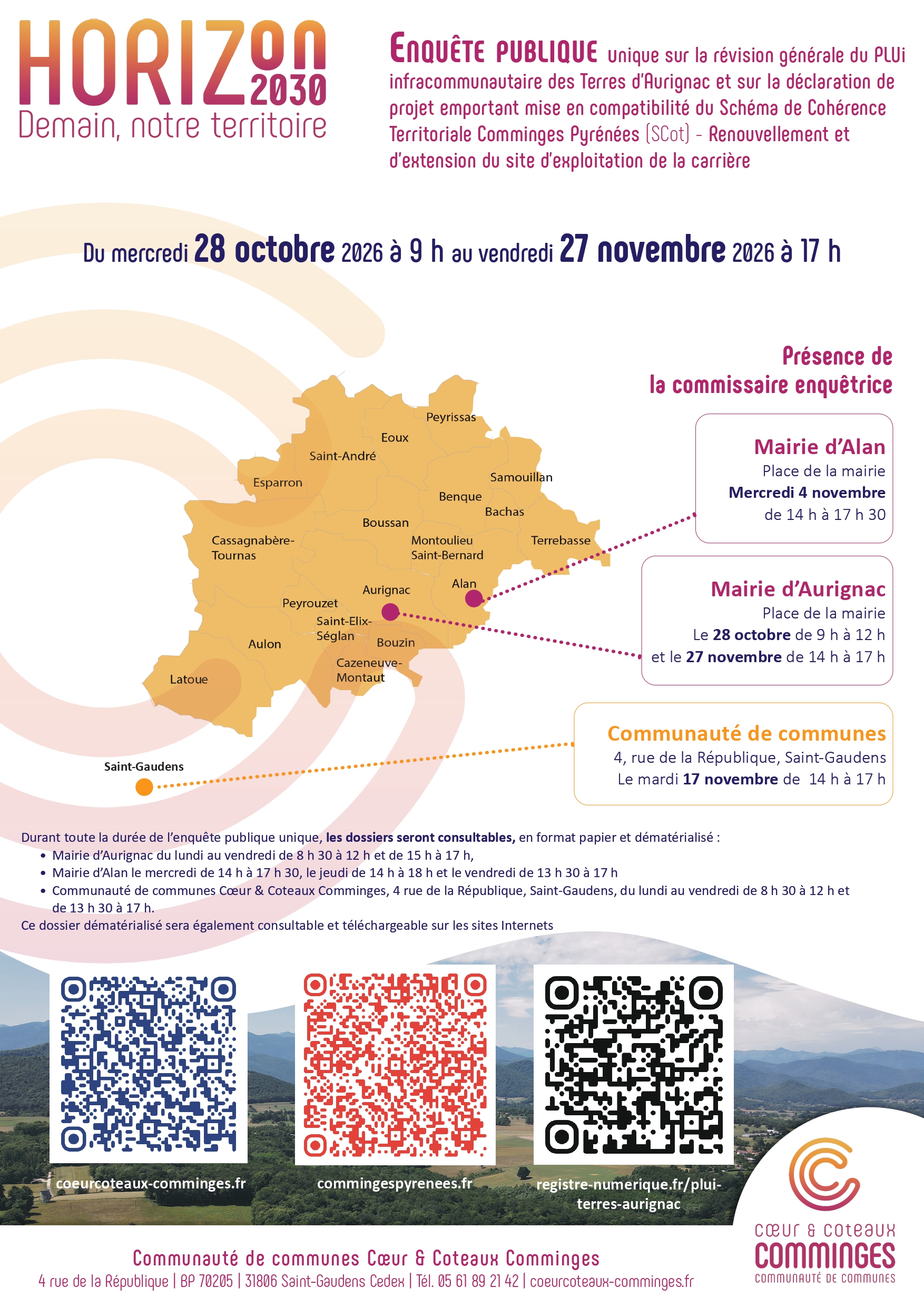 Lire la suite à propos de l’article ENQUÊTE PUBLIQUE – Révision du PLUI des Terres d&rsquo;Aurignac – du 28 octobre 9h au 27 novembre 17h